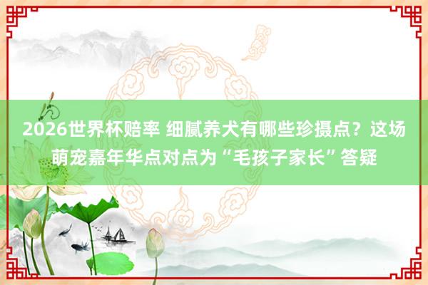 2026世界杯赔率 细腻养犬有哪些珍摄点？这场萌宠嘉年华点对点为“毛孩子家长”答疑