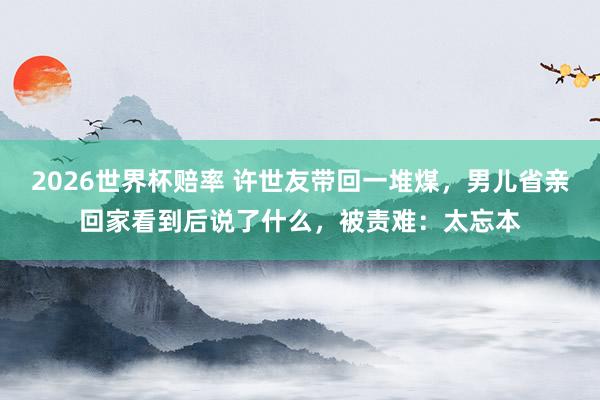 2026世界杯赔率 许世友带回一堆煤，男儿省亲回家看到后说了什么，被责难：太忘本