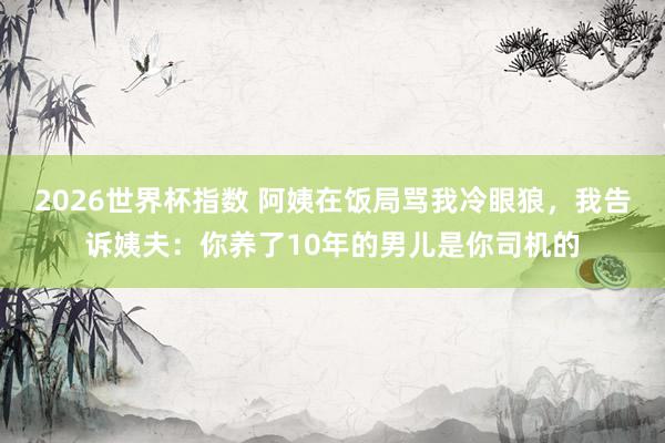 2026世界杯指数 阿姨在饭局骂我冷眼狼,我告诉姨夫:你养了10年的男儿是你司机的