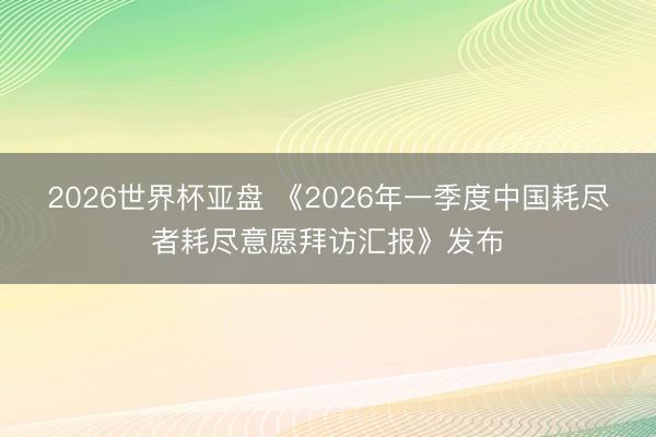 2026世界杯亚盘 《2026年一季度中国耗尽者耗尽意愿拜访汇报》发布