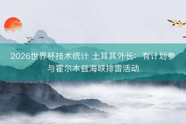 2026世界杯技术统计 土耳其外长：有计划参与霍尔木兹海峡排雷活动