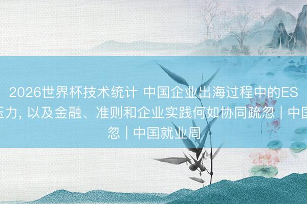 2026世界杯技术统计 中国企业出海过程中的ESG合规压力, 以及金融、准则和企业实践何如协同疏忽 | 中国就业周