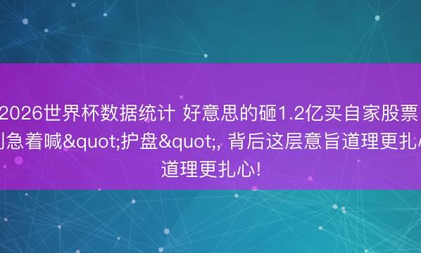 2026世界杯数据统计 好意思的砸1.2亿买自家股票! 别急着喊"护盘", 背后这层意旨道理更扎心!