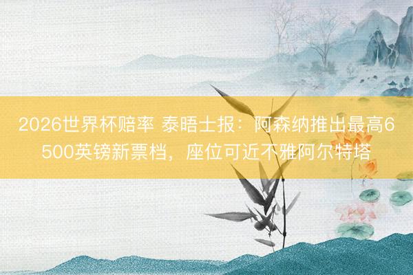 2026世界杯赔率 泰晤士报：阿森纳推出最高6500英镑新票档，座位可近不雅阿尔特塔